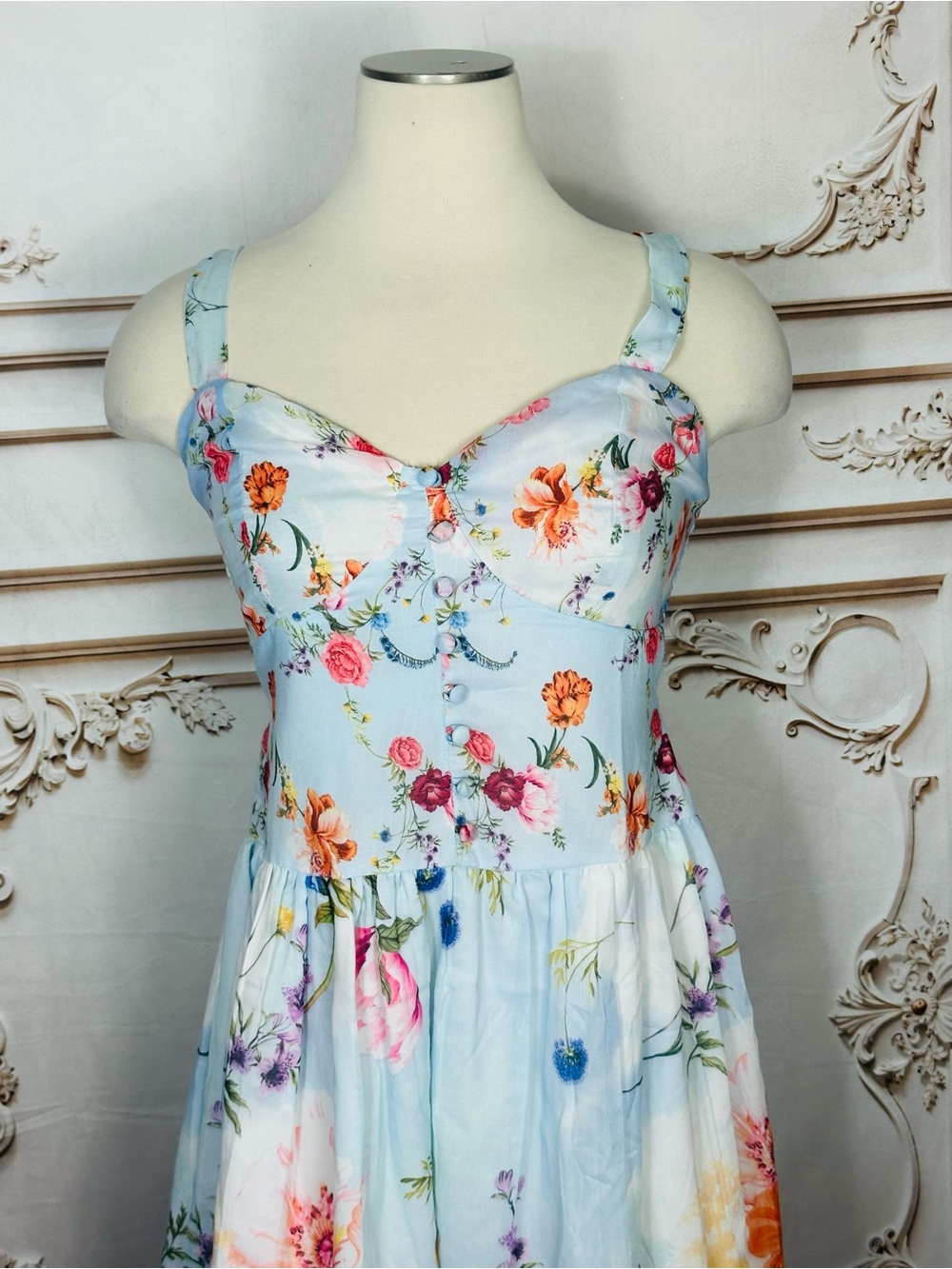 Billabong Pastel Blue Floral Sweetheart Maxi Dress - Picture 4 of 13